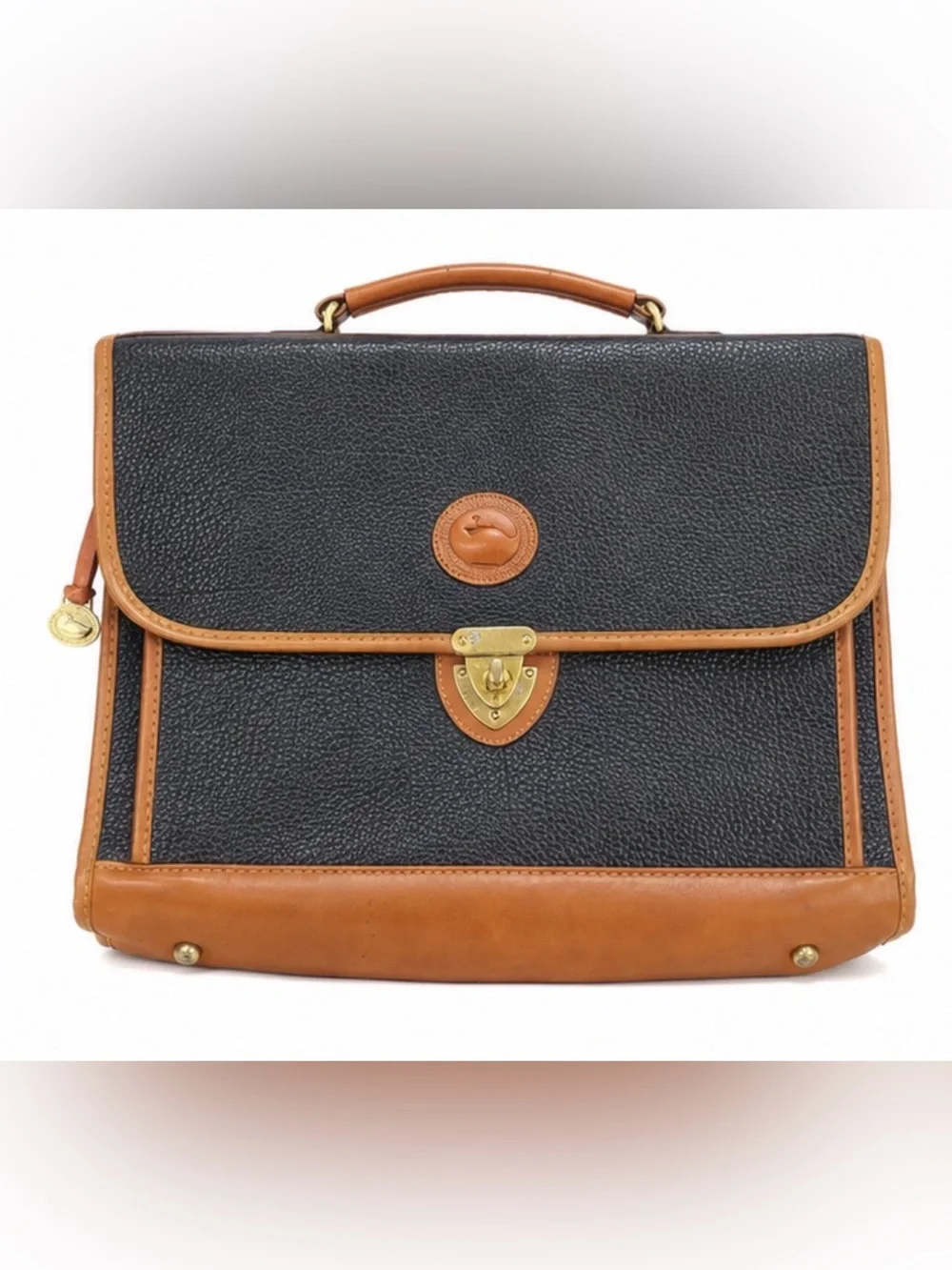 Vintage Dooney & Bourke AWL Leather Briefcase Attaché Bag Black Tan USA